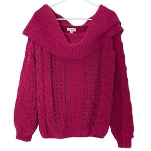 Umgee USA Red Sweater Womens Size Medium Ckunky Off The Shoulder Party Holiday